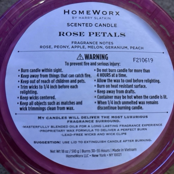 HOMEWORX CANDLE (ROSE PETALS) - Picture 3 of 3